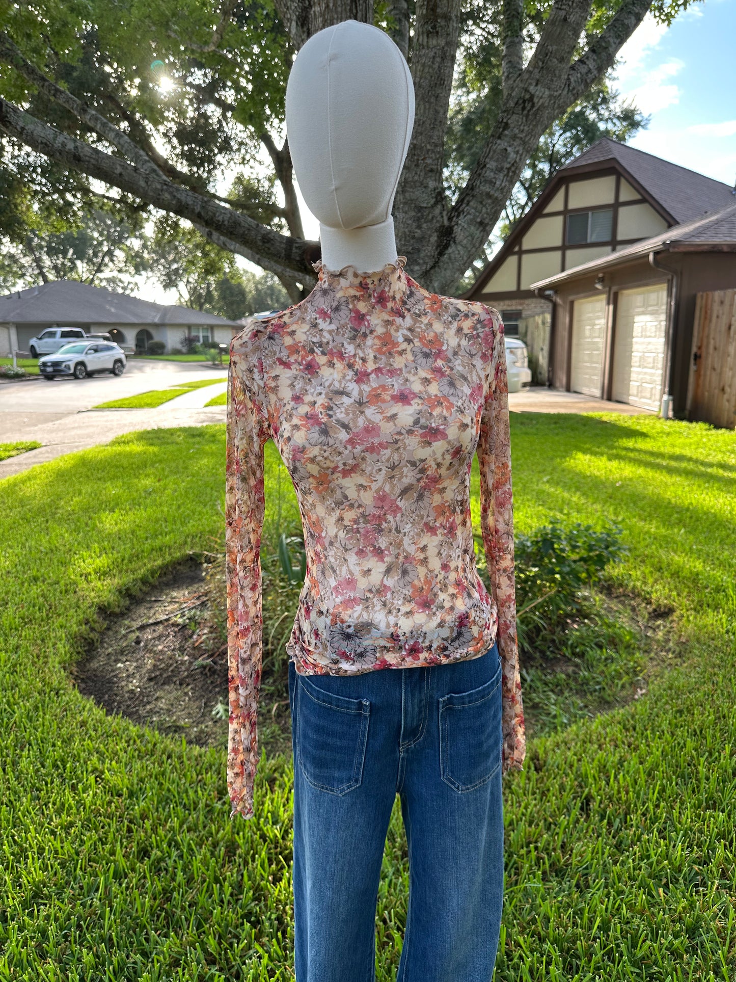 Autumn Floral Sheer Top