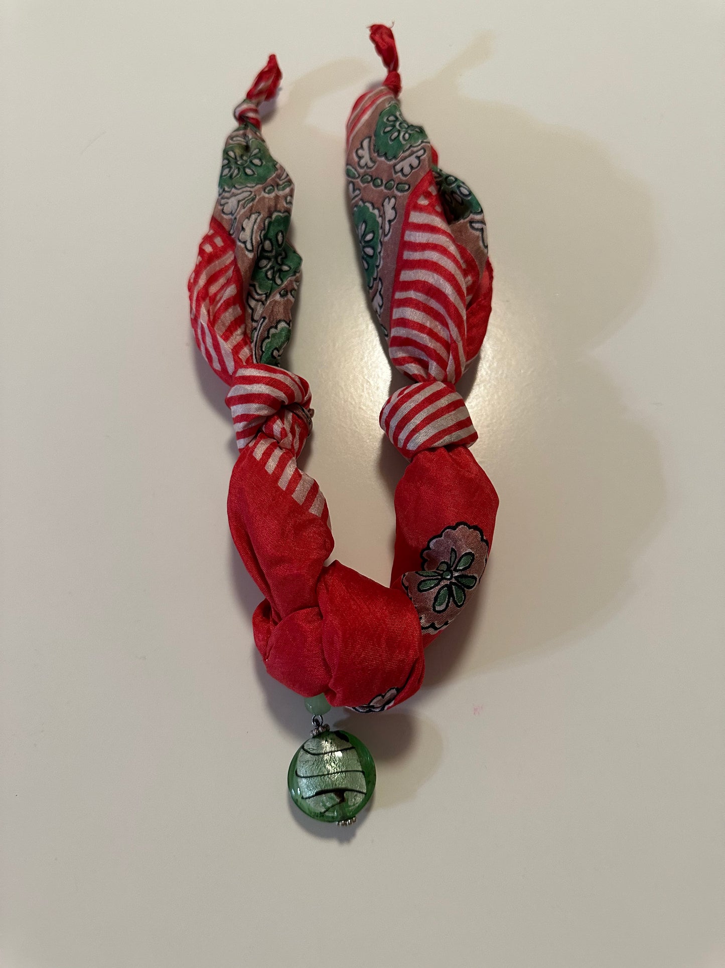 Red and Green Scarf Necklace