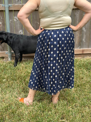 Heather Midnight Polka Dot Pleated Midi Skirt