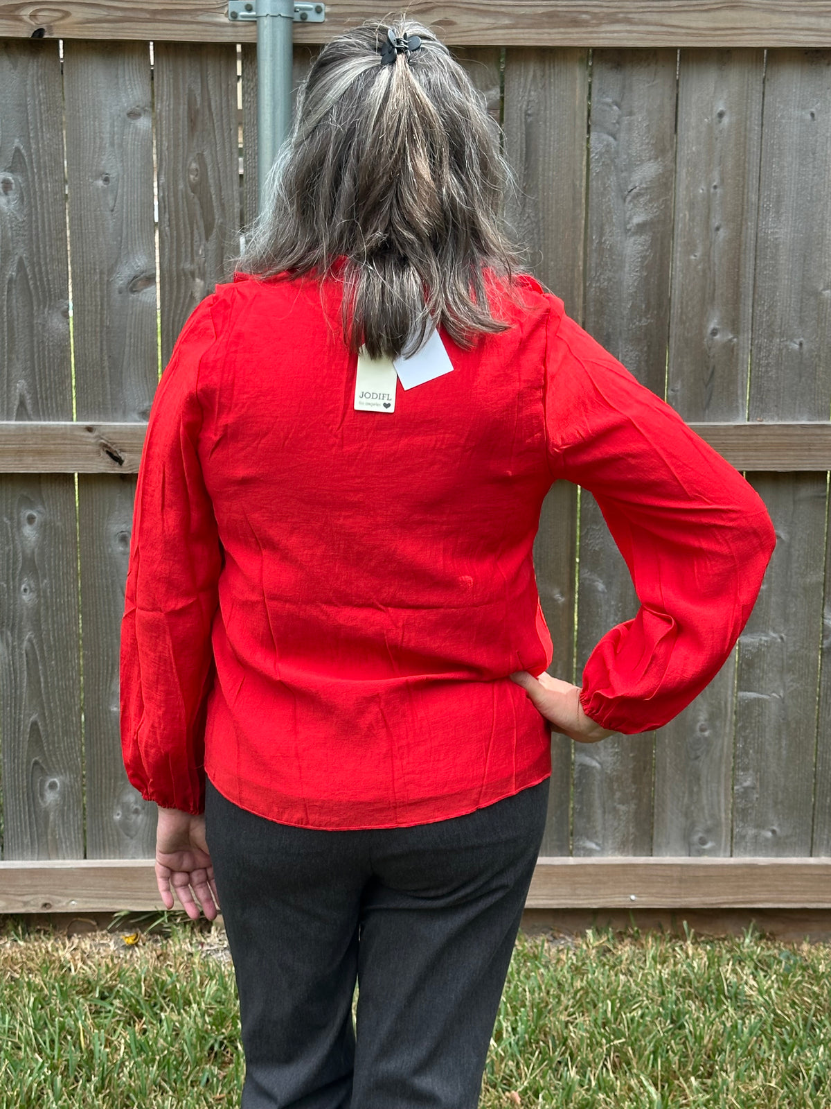 Raelynn Ruffled Long Sleeve Blouse in Vibrant Red