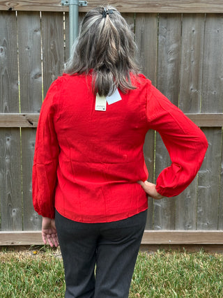 Raelynn Ruffled Long Sleeve Blouse in Vibrant Red