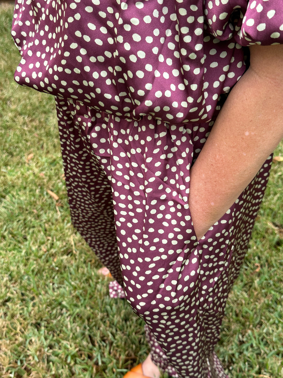 Nina Eggplant Polka Dot Elastic Waist Pants