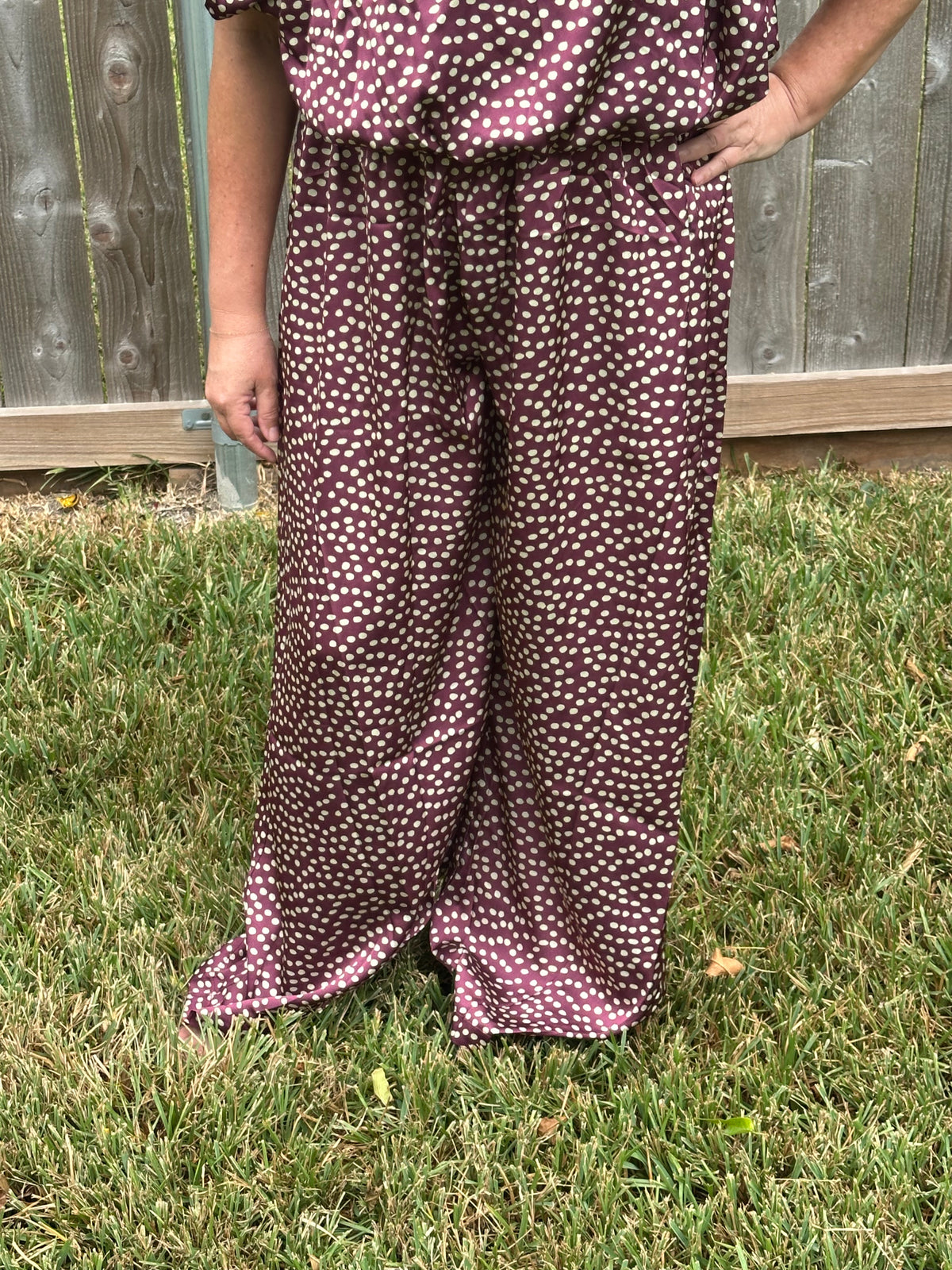 Nina Eggplant Polka Dot Elastic Waist Pants