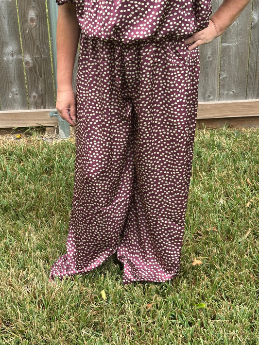 Nina Eggplant Polka Dot Elastic Waist Pants