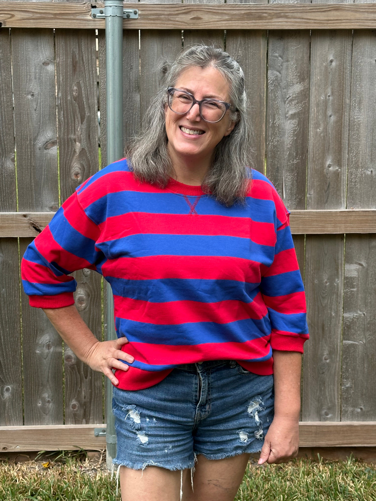 Adeline Red and Royal Striped Top