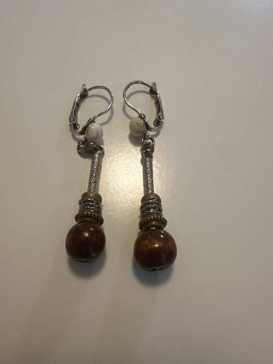 LAF 20 Silver Dangle Earrings with Wood Beads