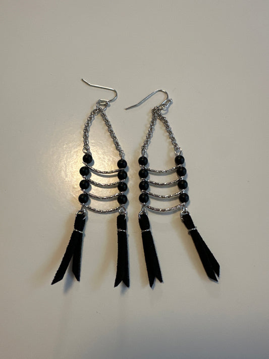 LAF 8 Silver and Black Ladder Earrings