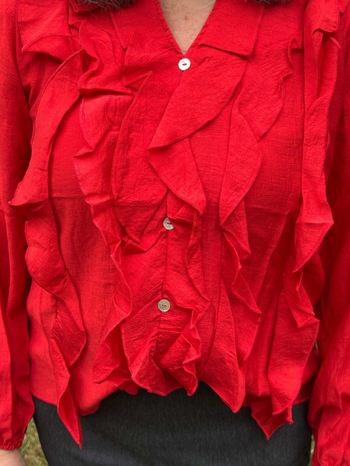 Raelynn Ruffled Long Sleeve Blouse in Vibrant Red