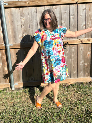 Woman in a colorful dress 