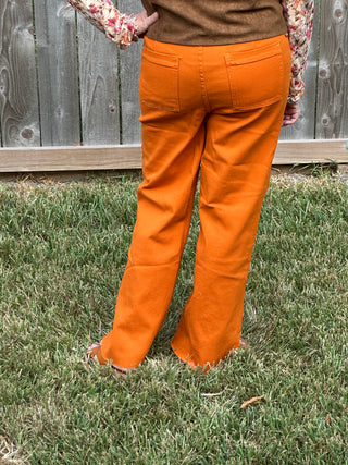 Lucy Stretch Wide Leg Jeans - Vibrant Pumpkin Denim