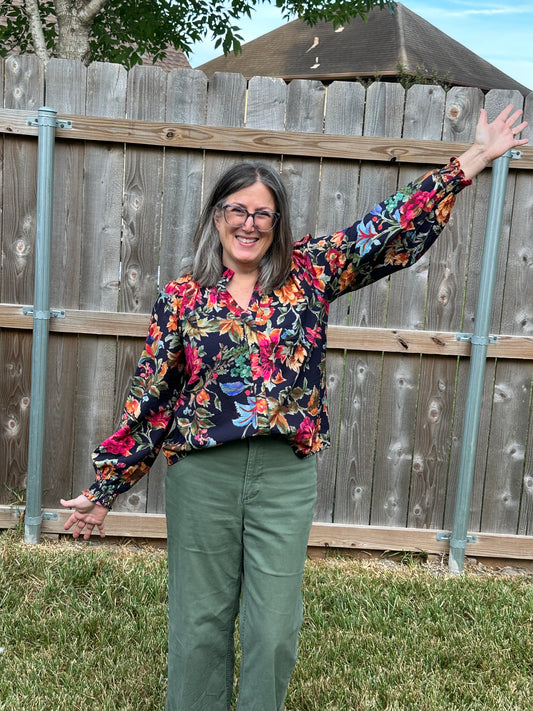 Vintage Autumn Floral Puff Sleeve Blouse
