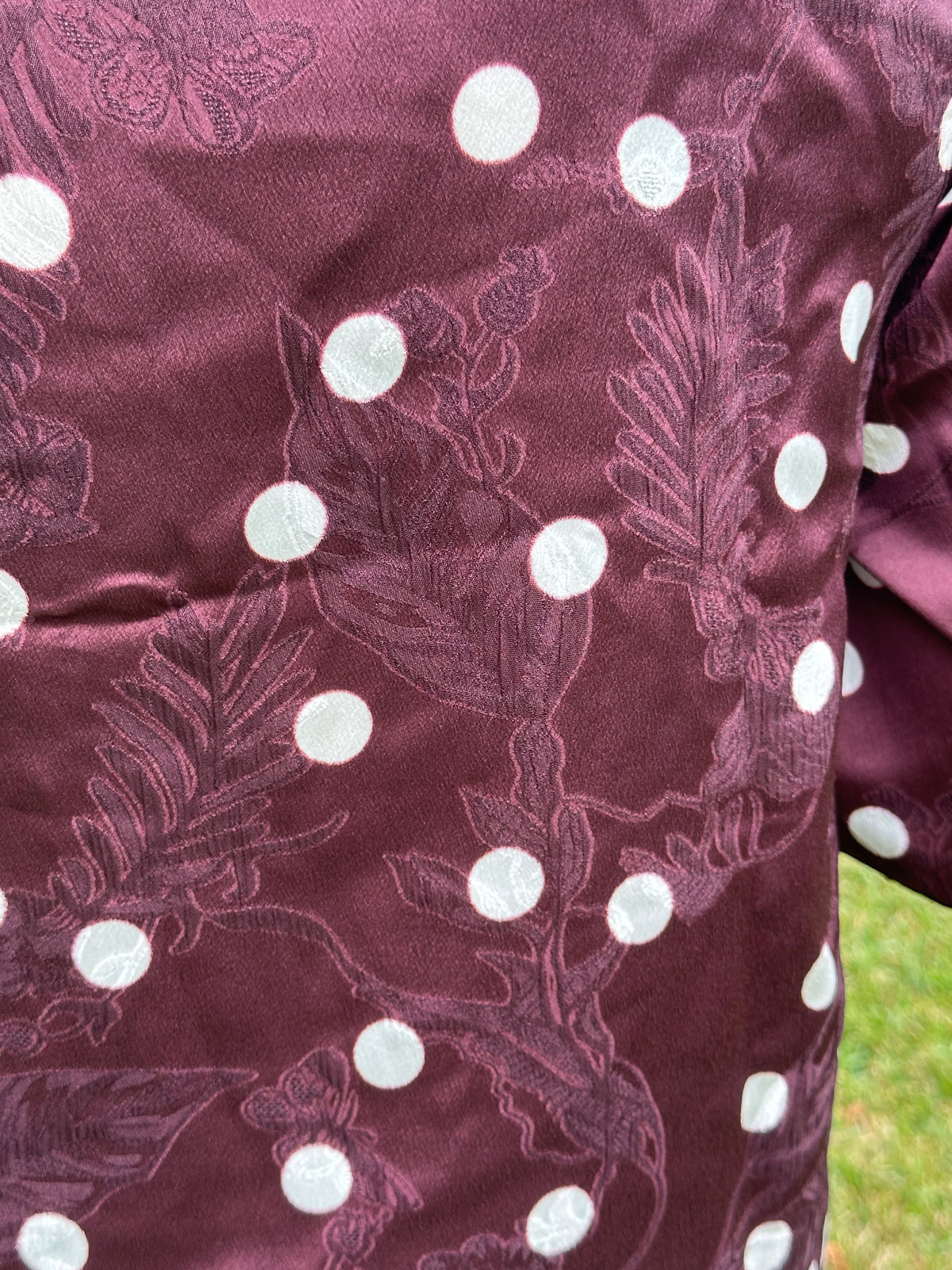 Shelia Jacquard Polka Dot Blouse in Rich Wine & Ivory