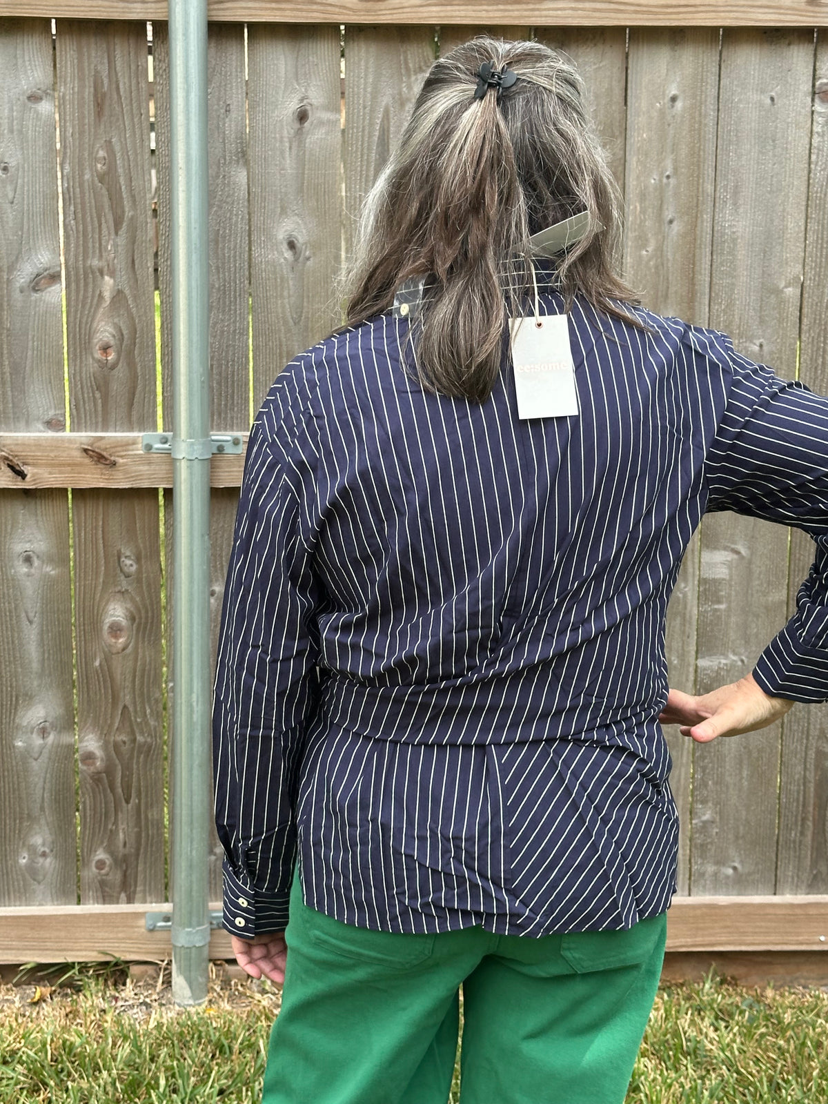 Makenna Tie-Front Pinstripe Blouse – Classic Navy & White