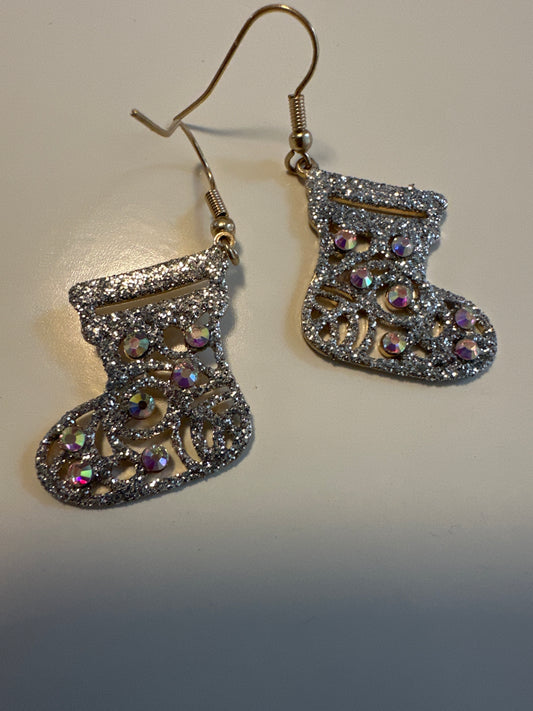 APG 17 Sparkly Silver Christmas Stocking Earrings