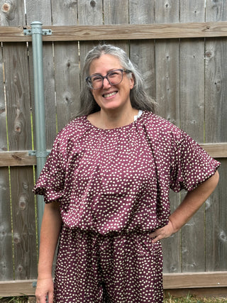 Lina Polka Dot Bubble Hem Top - Rich Eggplant