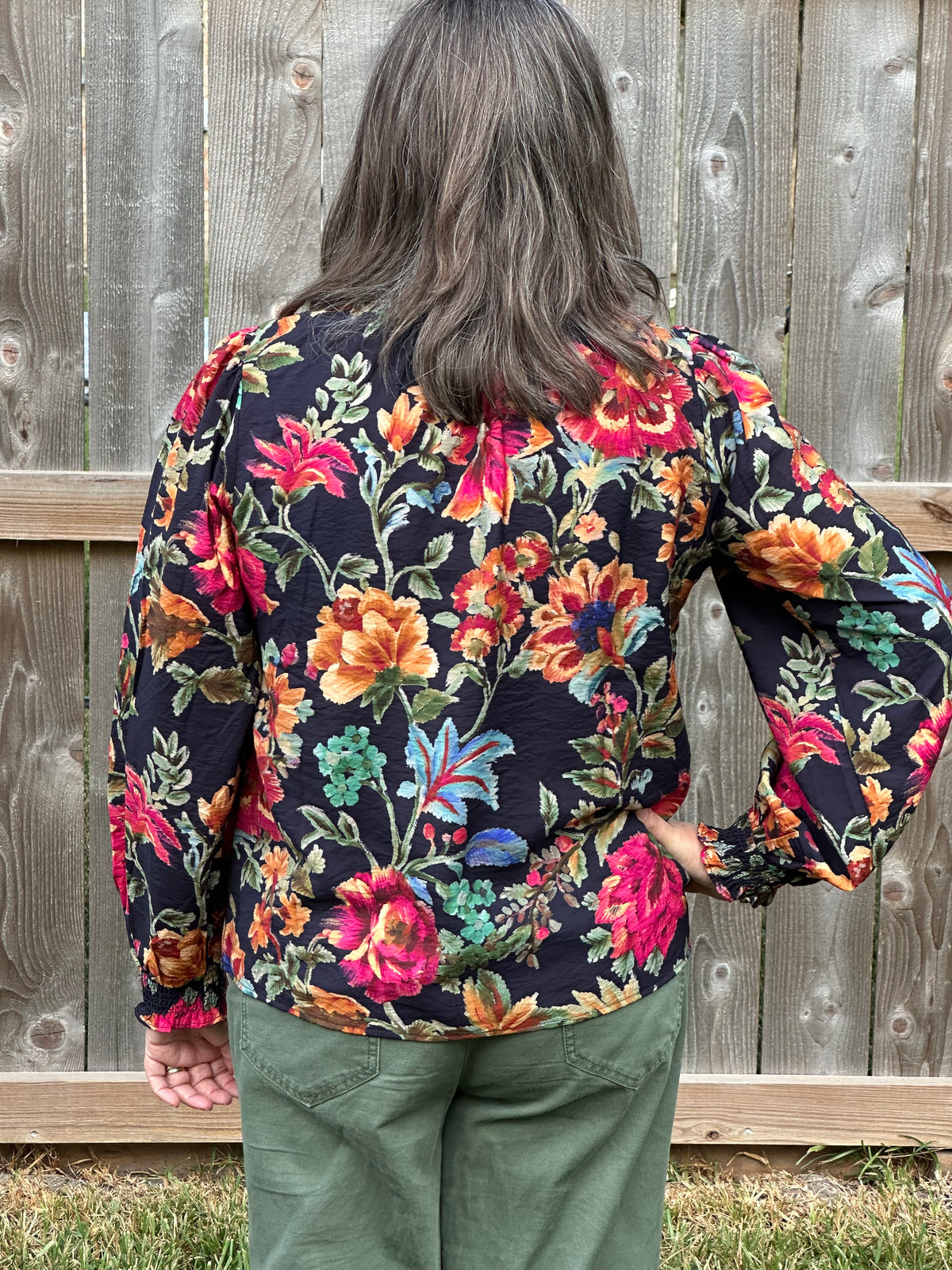 Vintage Autumn Floral Puff Sleeve Blouse