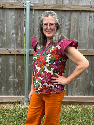 Didi Botanical Floral Ruffle Sleeve Top