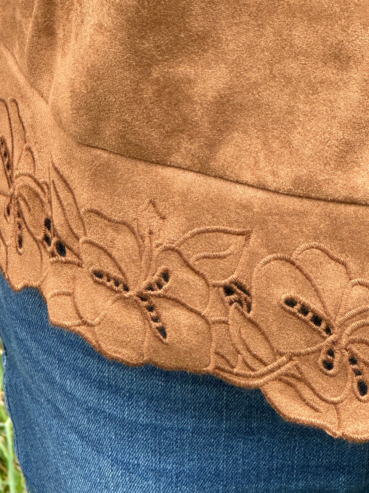 Caroline Laser-Cut Bubble Sleeve Microfiber Top - Chestnut