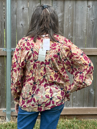 Aria Long Sleeve Oversized Floral Button-Down Blouse