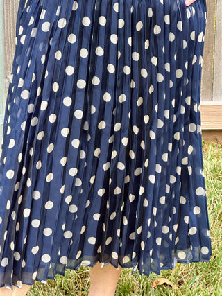 Heather Midnight Polka Dot Pleated Midi Skirt