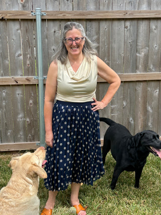 Heather Midnight Polka Dot Pleated Midi Skirt