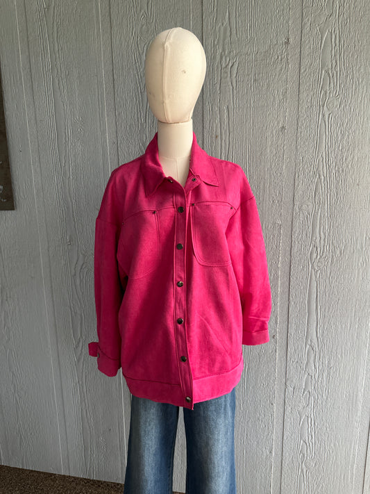 Hattie hot pink microfiber shacket