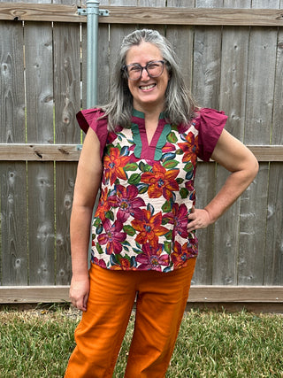 Didi Botanical Floral Ruffle Sleeve Top