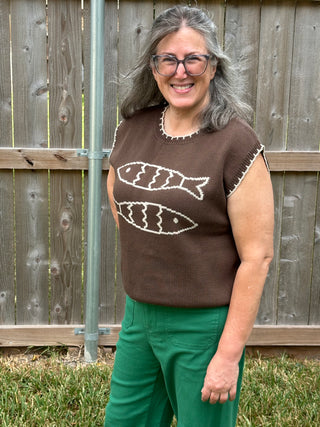River Chocolate Cap Sleeve Textured Knit Sweater