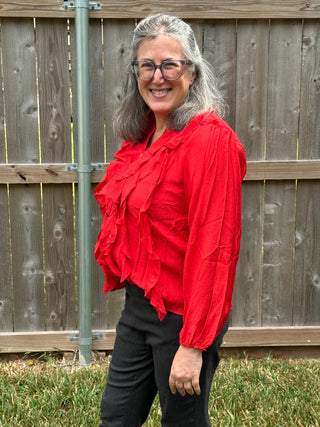 Raelynn Ruffled Long Sleeve Blouse in Vibrant Red