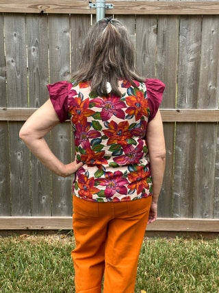 Didi Botanical Floral Ruffle Sleeve Top