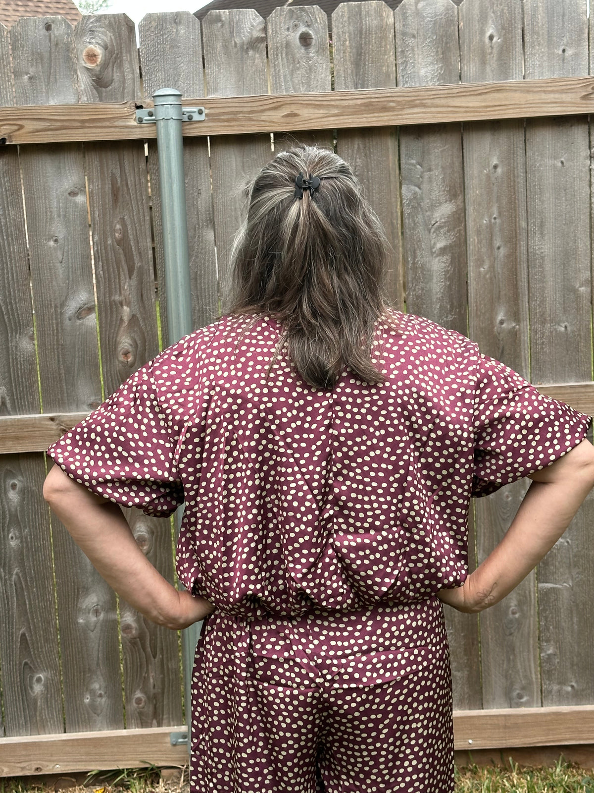 Nina Eggplant Polka Dot Elastic Waist Pants