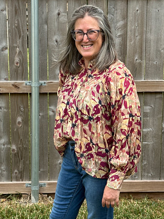 Aria Long Sleeve Oversized Floral Button-Down Blouse