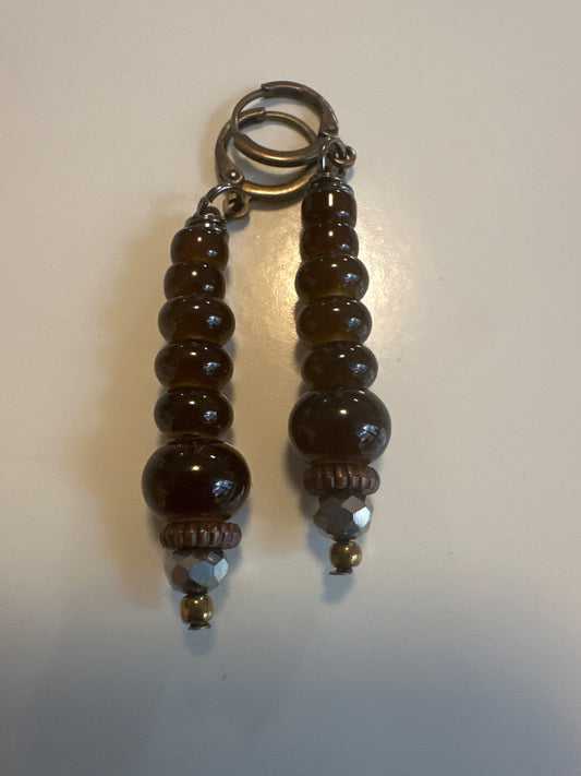 LAF 16 Antique Gold and Brown Beaded Earrings