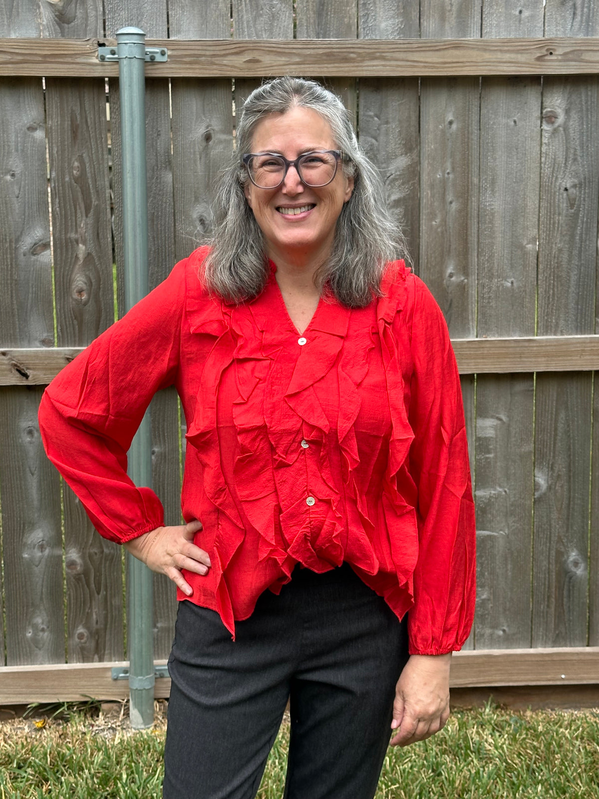 Raelynn Ruffled Long Sleeve Blouse in Vibrant Red