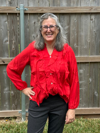 Raelynn Ruffled Long Sleeve Blouse in Vibrant Red