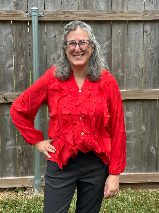 Raelynn Ruffled Long Sleeve Blouse in Vibrant Red