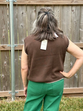 River Chocolate Cap Sleeve Textured Knit Sweater