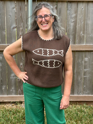 River Chocolate Cap Sleeve Textured Knit Sweater