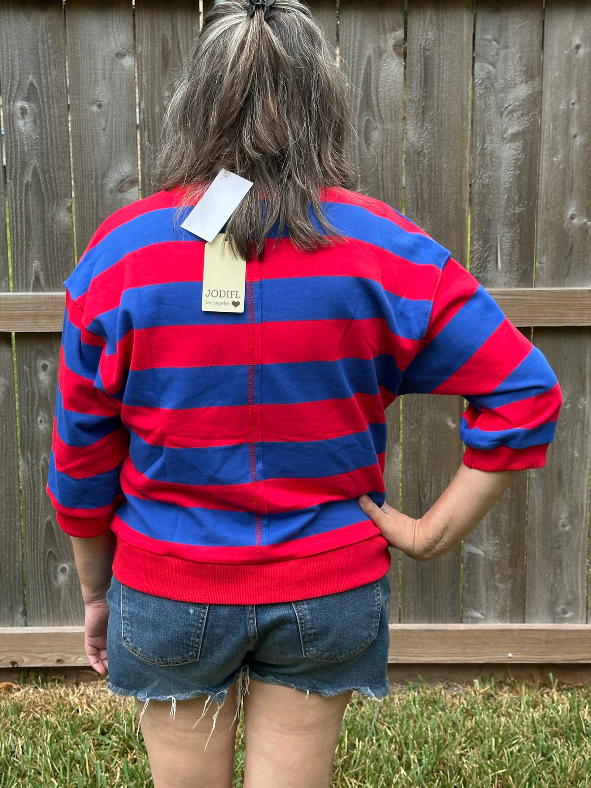 Adeline Red and Royal Striped Top