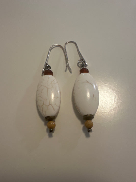 LAF 19 Silver Dangle Earrings with White Sones