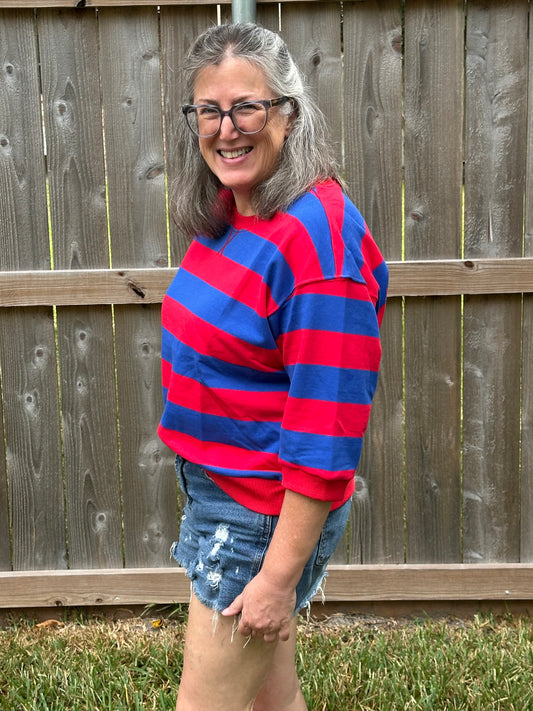 Adeline Red and Royal Striped Top