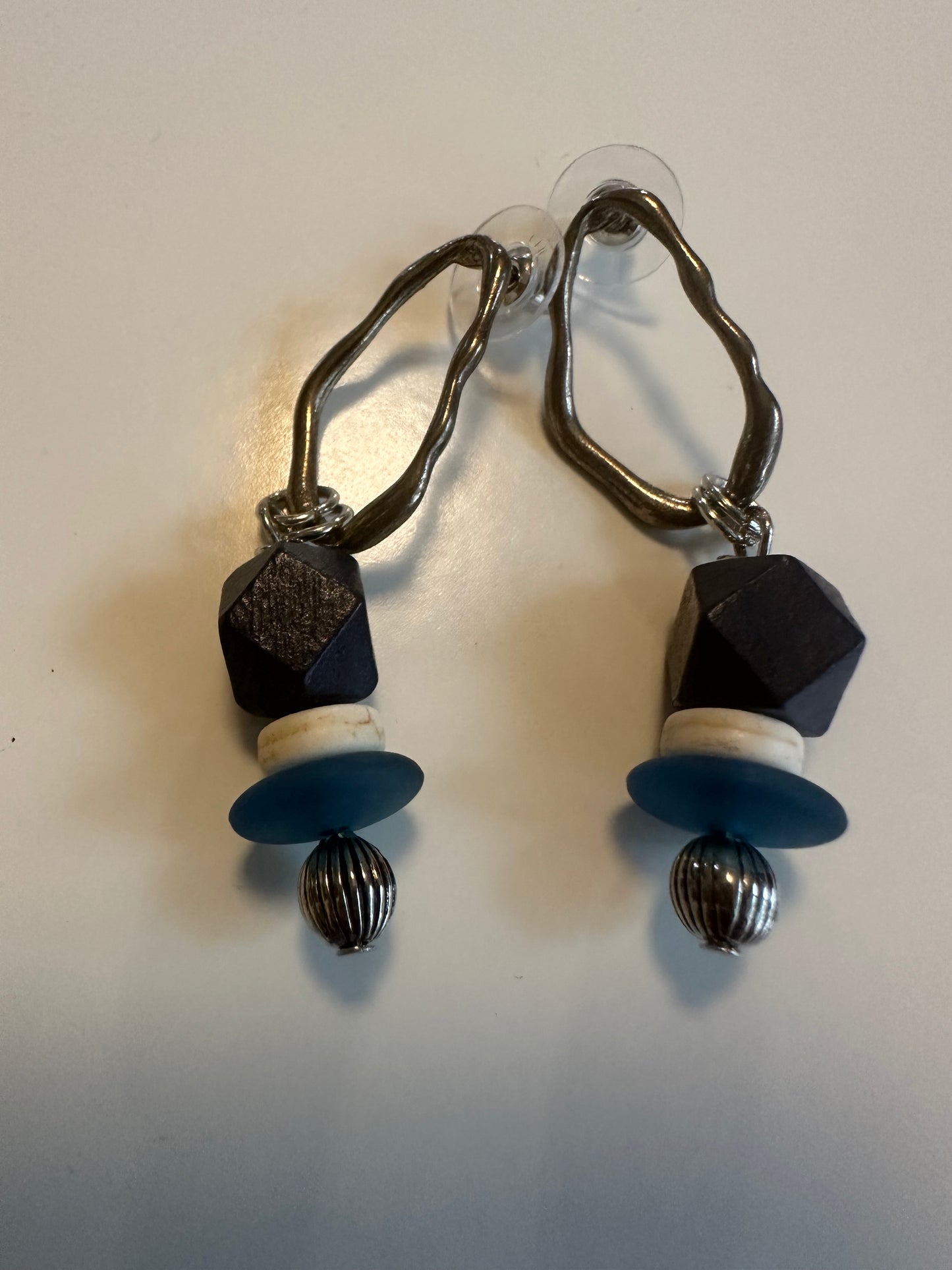 LAF 12 Silver Loop Earrings with blue beads
