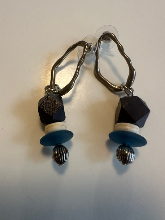 LAF 12 Silver Loop Earrings with blue beads