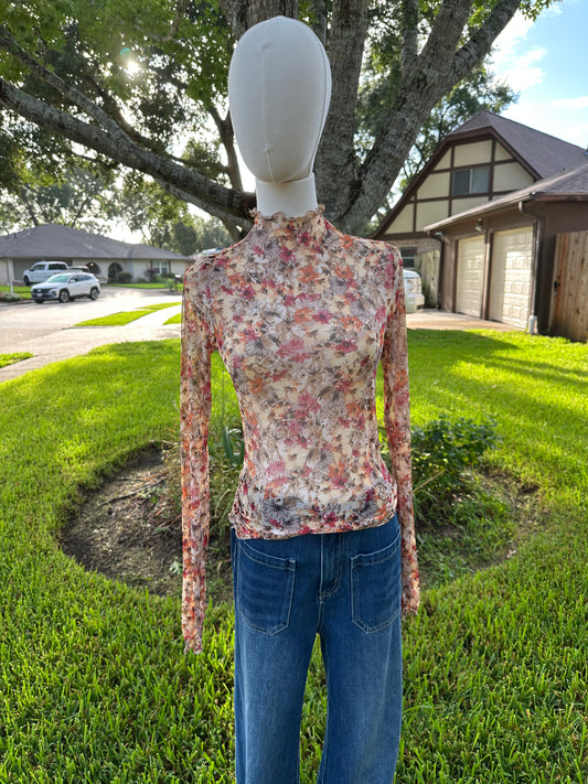 Autumn Floral Sheer Top