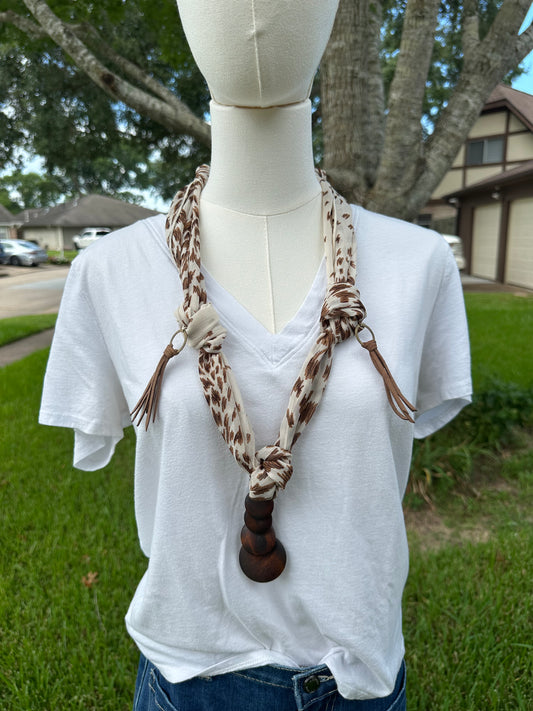 Brown animal print scarf necklace