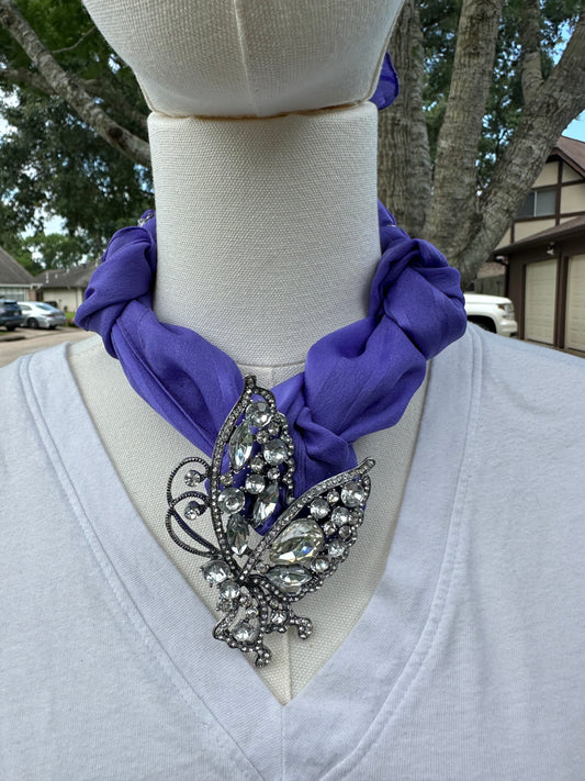 Purple butterfly scarf necklace