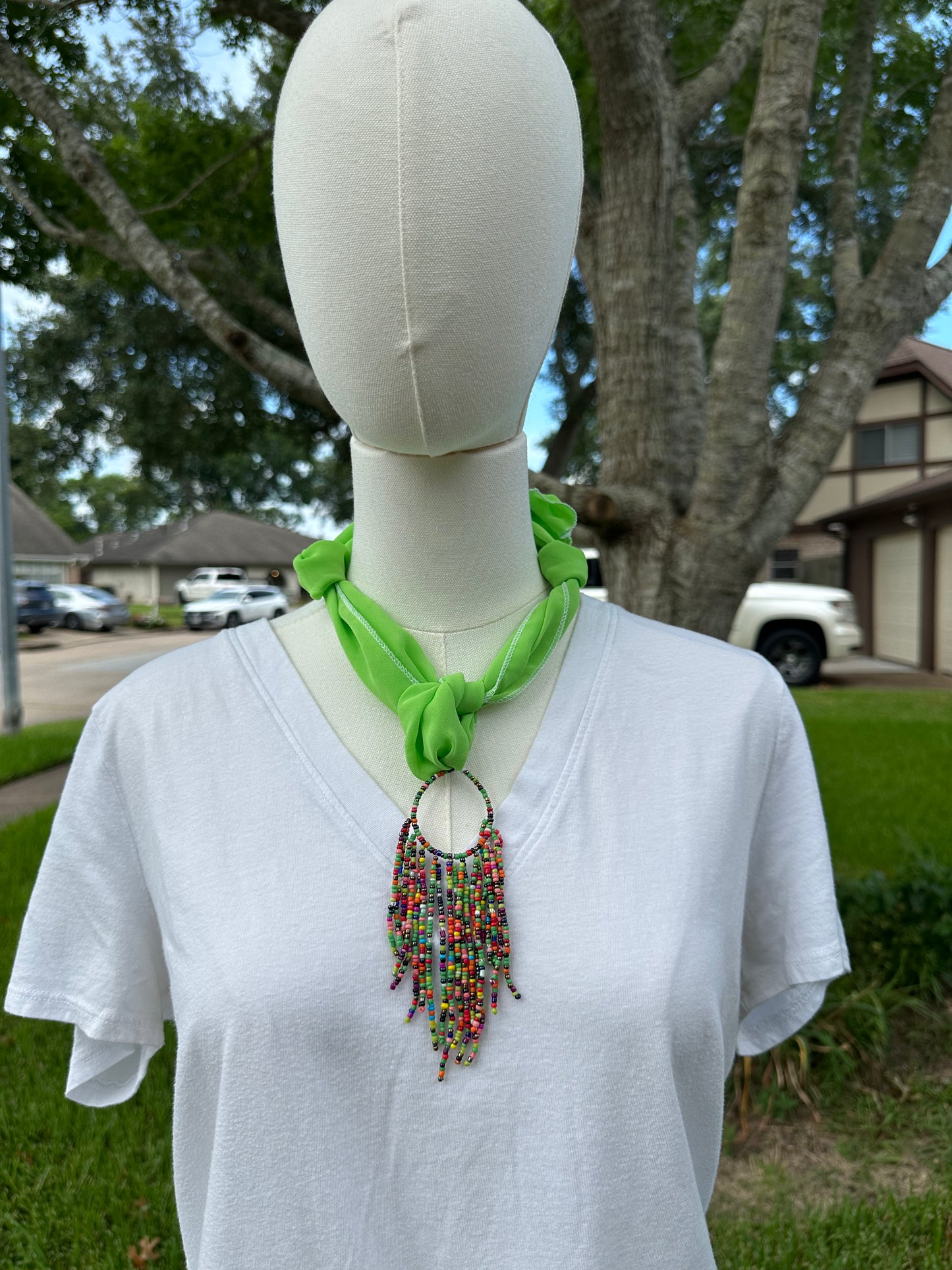 Lime green scarf necklace