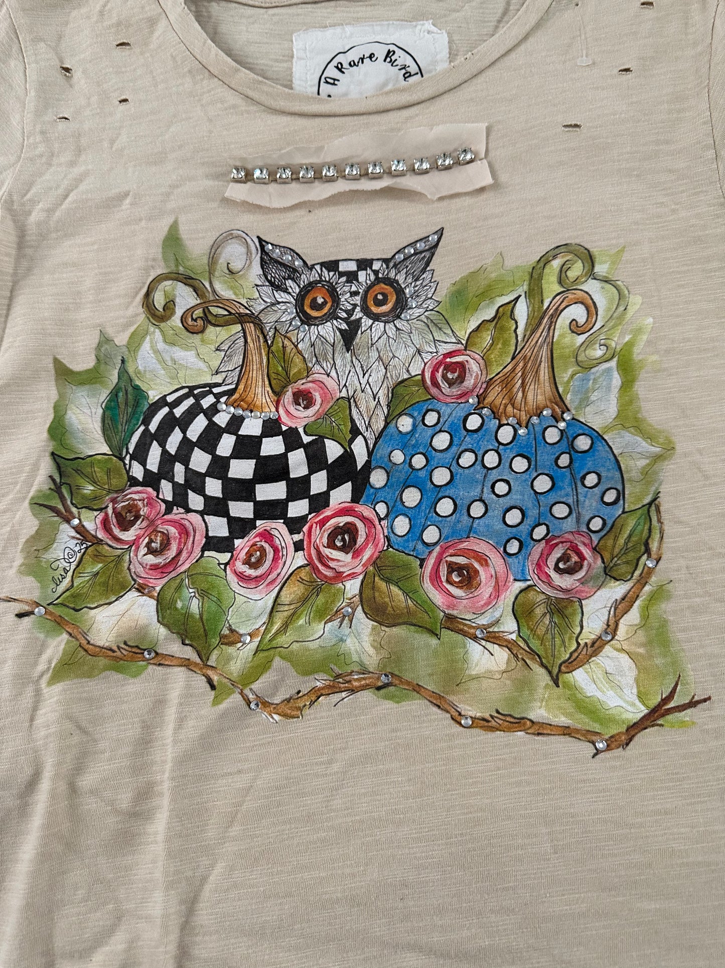 Owl and Pumpkins Distressed Tee