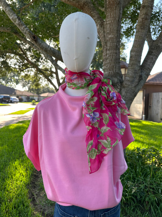 Rhonda Mock Neck Batwing Top – Elegant Pink